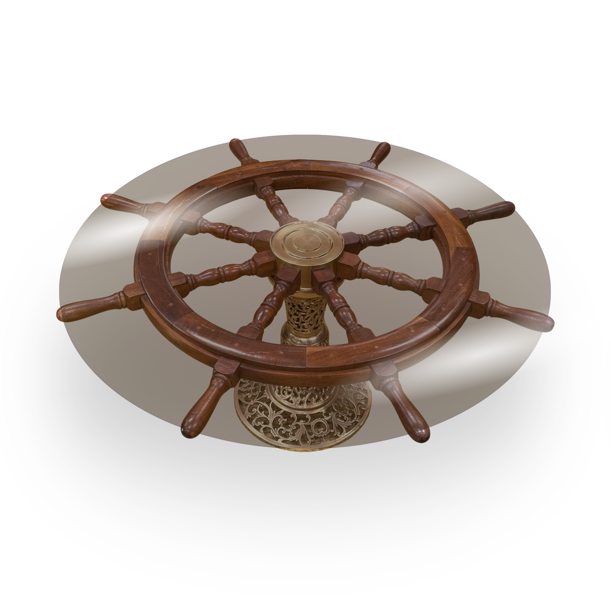 Authentic 36” Teak Ship’s Wheel Coffee Table