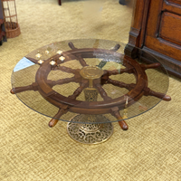 Authentic 36” Teak Ship’s Wheel Coffee Table