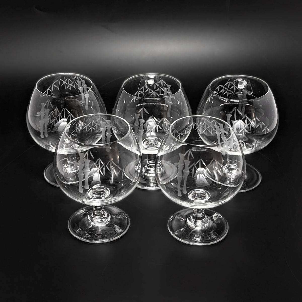 Sasaki “Bamboo” Mid-Century Brandy Snifters (Set of 5)