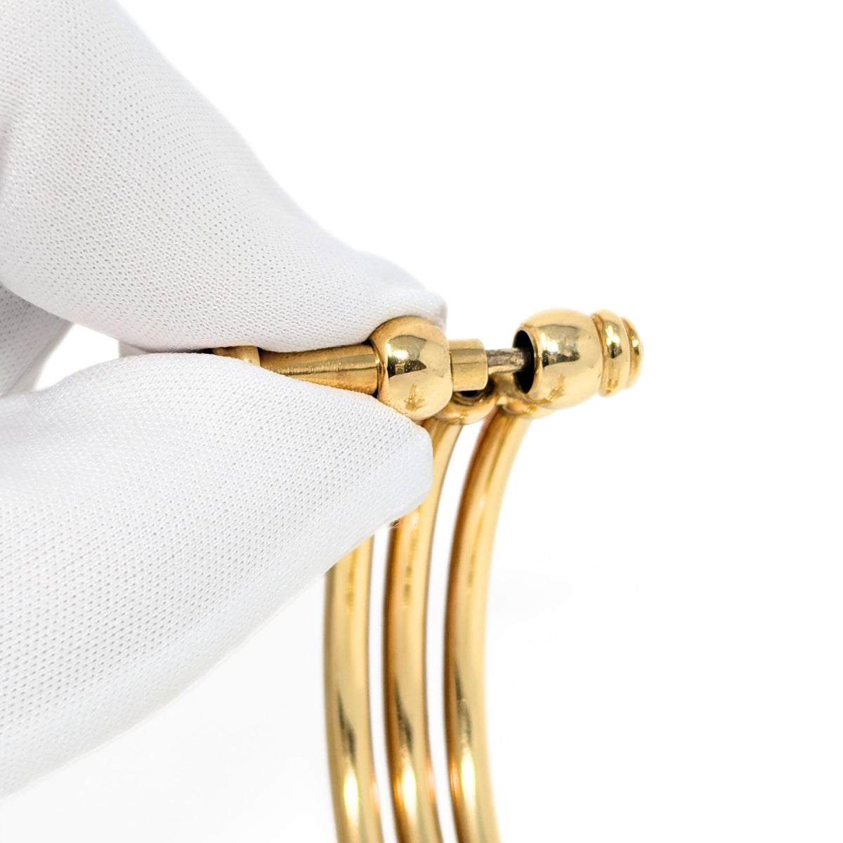 Italian 18K Gold Blue Sapphire Hinged Tri-Bangle Bracelet