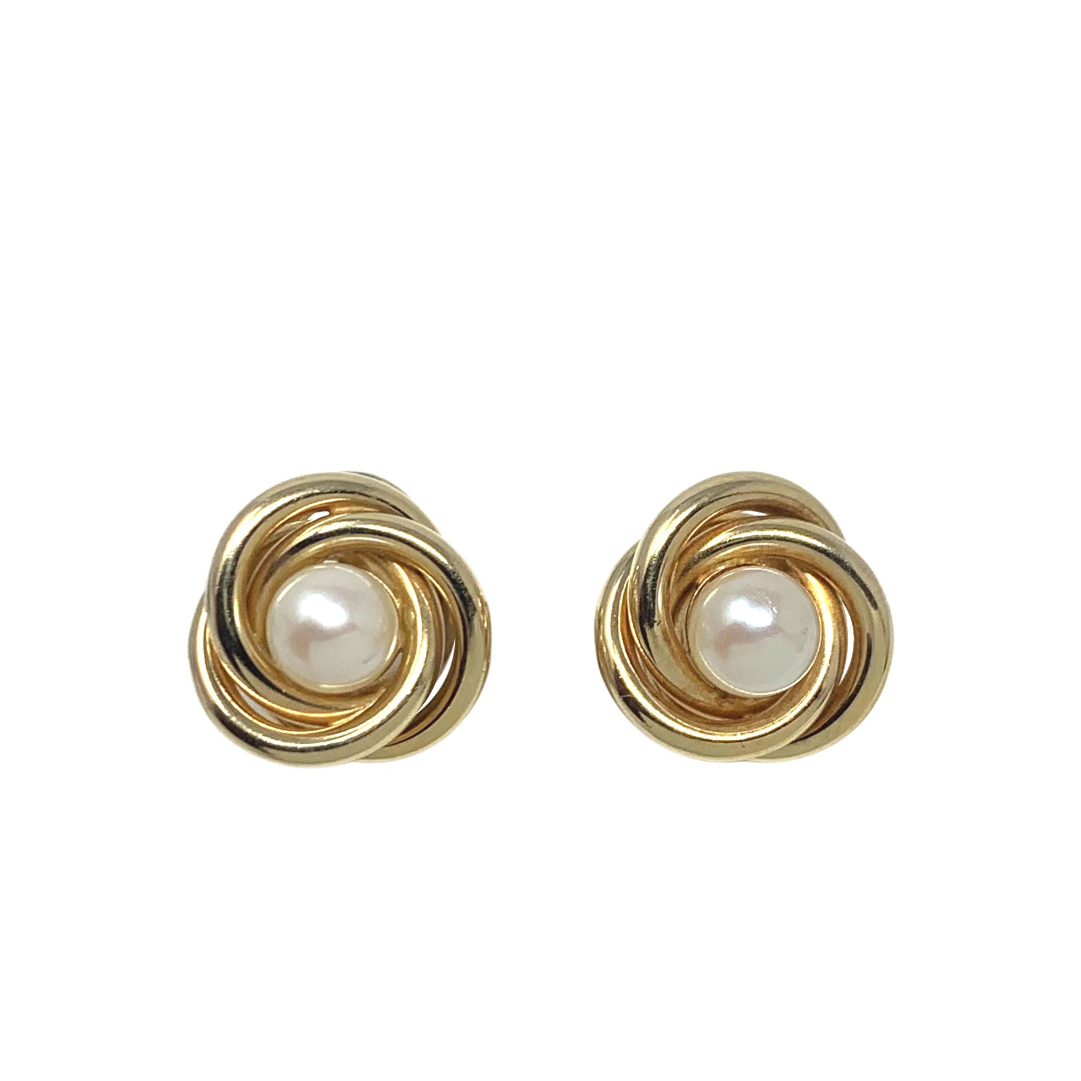 Barton A. Ballou 14k Gold Pearl & Knot Omega Earrings – Goodman's 