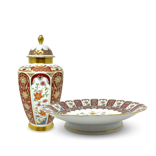 Vohenstrauss Johann Seltmann Vintage Bavarian Pedestal Bowl & Lidded Vase
