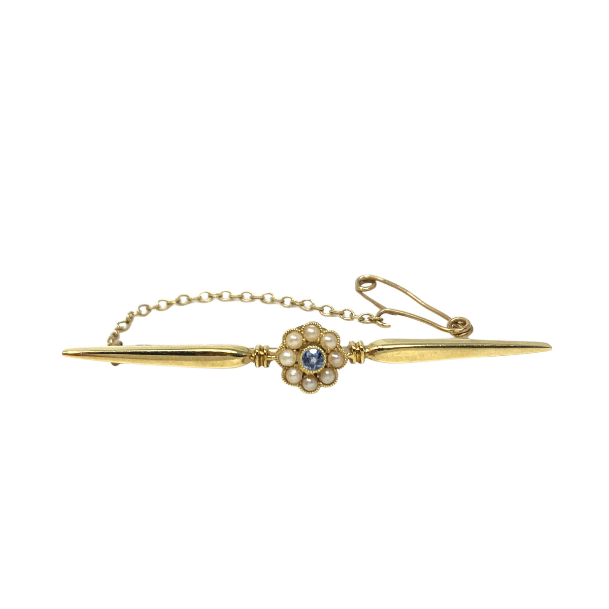 Antique 15K Gold Aquamarine Pearl Brooch