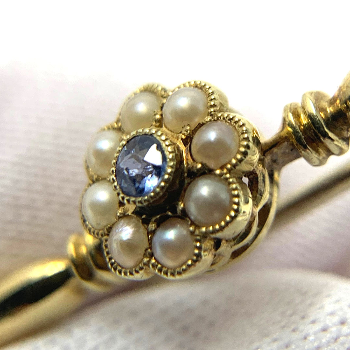 Antique 15K Gold Aquamarine Pearl Brooch