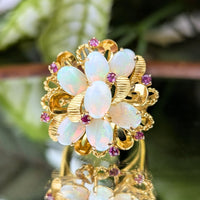 14K Gold Opal Ribbon Bow Ring - Size 8.5