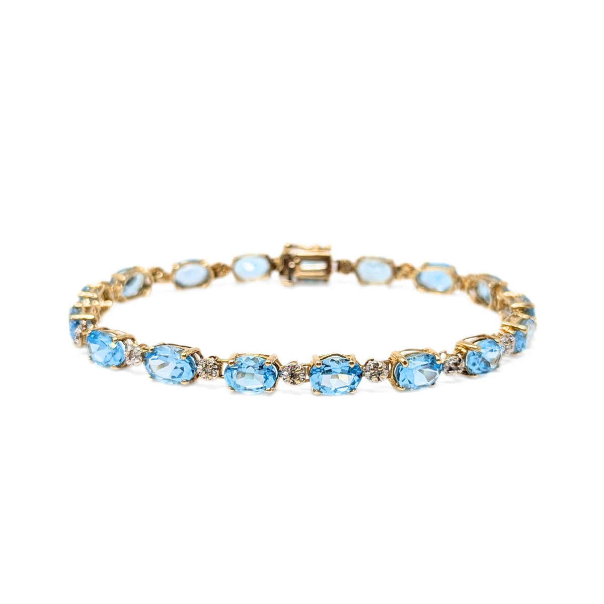 13K Gold Blue Topaz & Diamond Tennis Bracelet