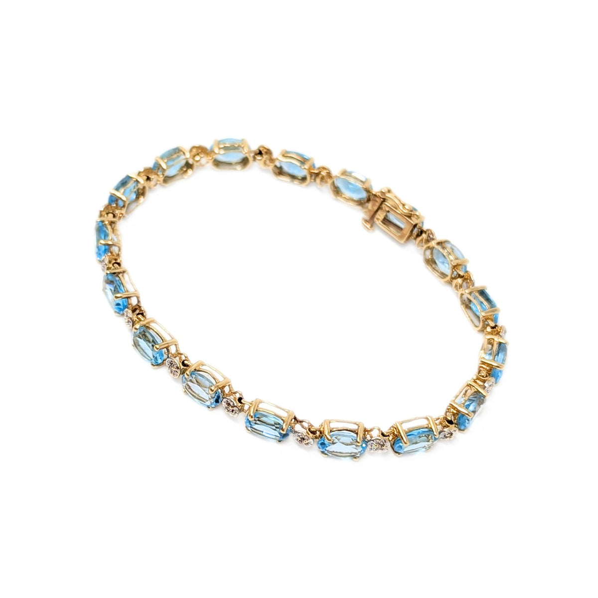 13K Gold Blue Topaz & Diamond Tennis Bracelet