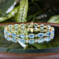 13K Gold Blue Topaz & Diamond Tennis Bracelet