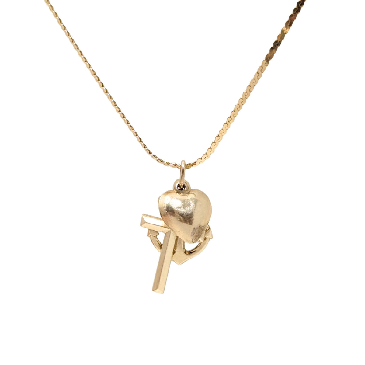 14K Gold 18” Faith, Hope, & Charity Pendant Necklace