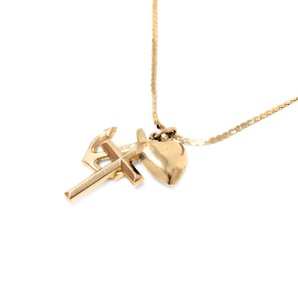 14K Gold 18” Faith, Hope, & Charity Pendant Necklace