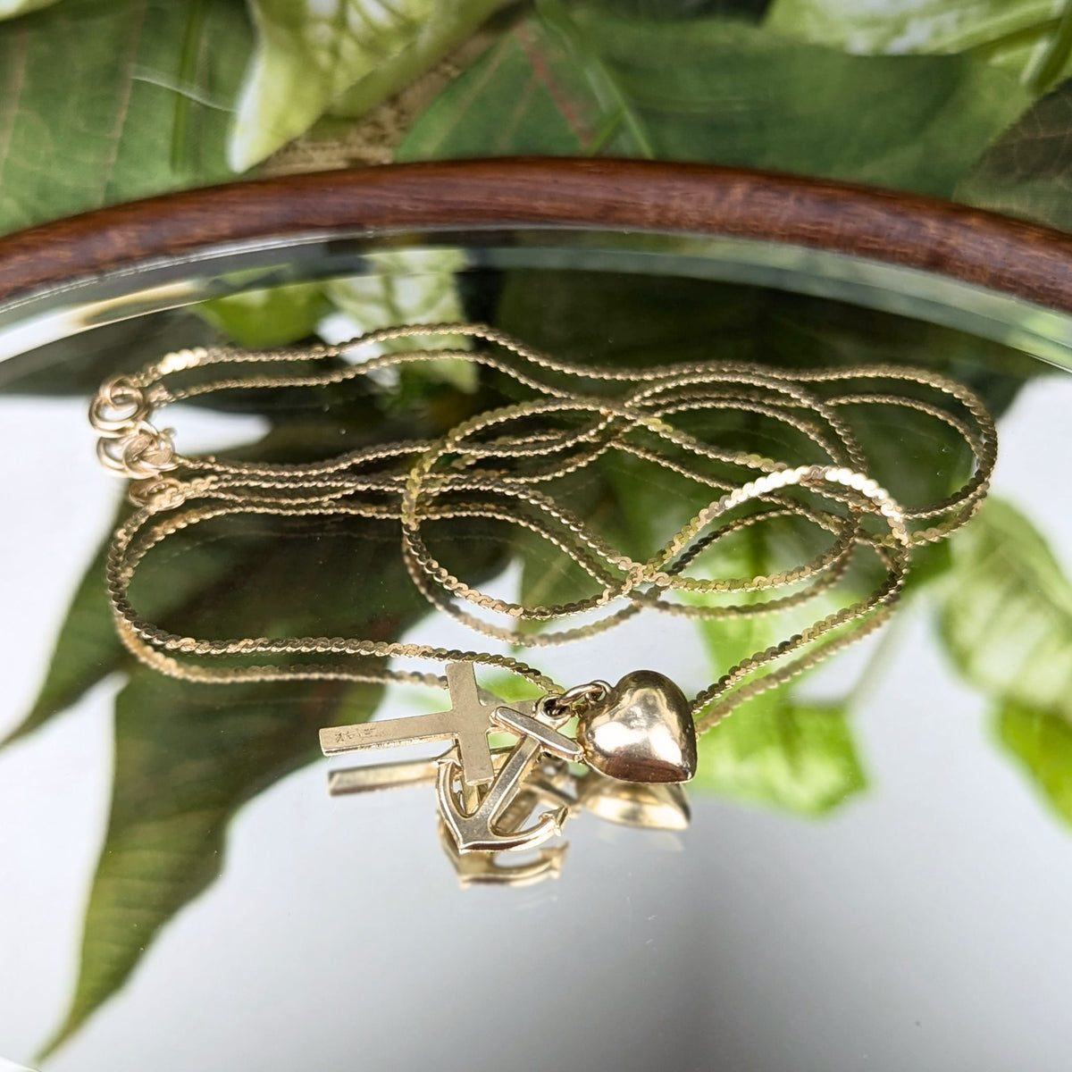 14K Gold 18” Faith, Hope, & Charity Pendant Necklace