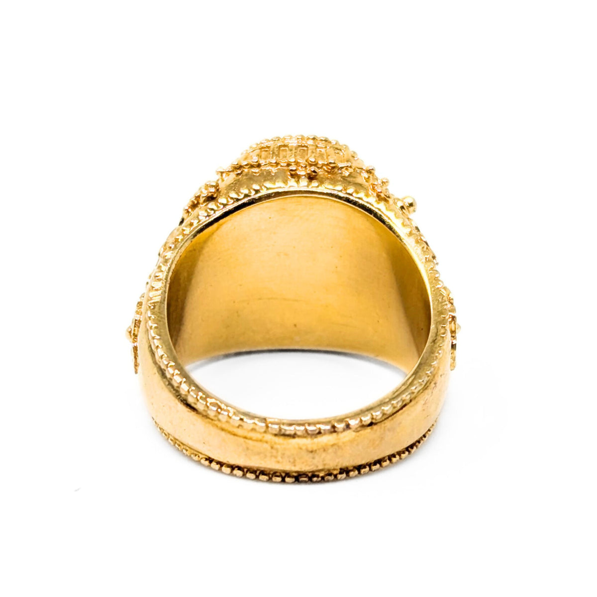 12K Gold Ruby & Onyx Cabochon Ring - Size 7.75