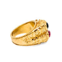 12K Gold Ruby & Onyx Cabochon Ring - Size 7.75