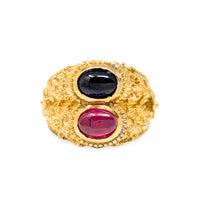 12K Gold Ruby & Onyx Cabochon Ring - Size 7.75