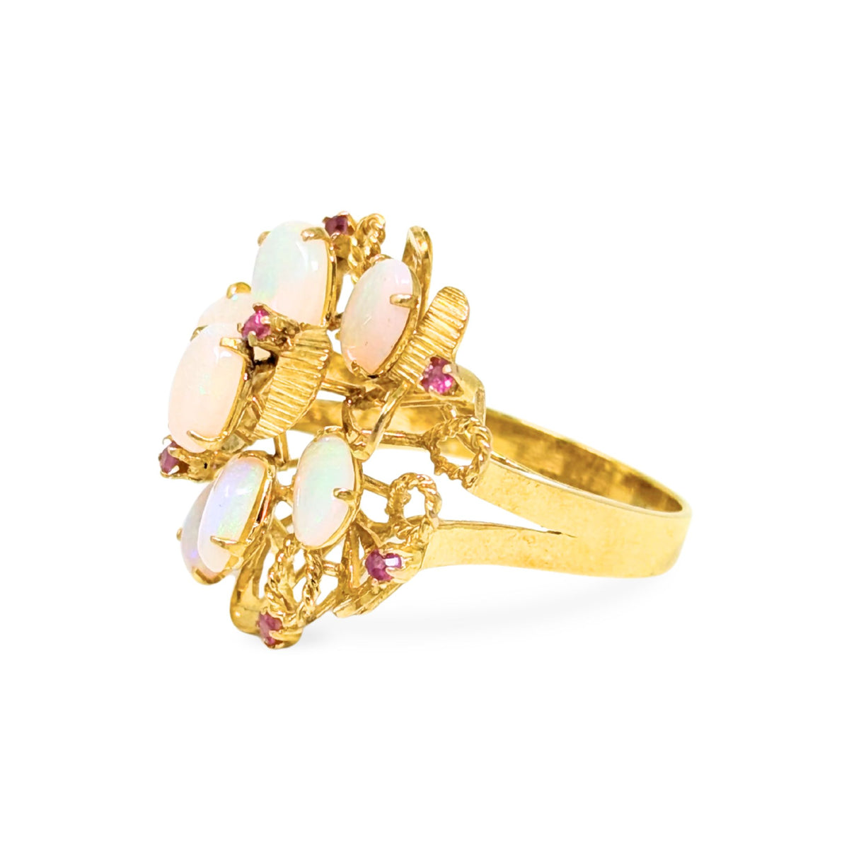 14K Gold Opal Ribbon Bow Ring - Size 8.5