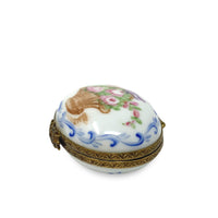 Limoges France Hand-Painted Basket of Flowers Mini Porcelain Trinket Box