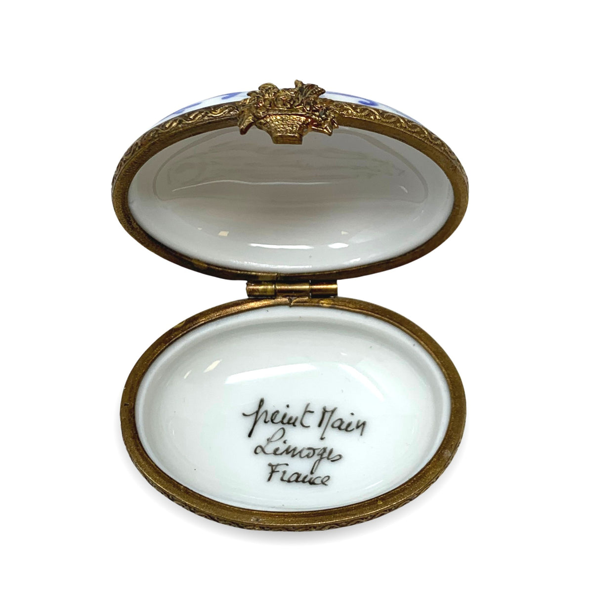 Limoges France Hand-Painted Basket of Flowers Mini Porcelain Trinket Box