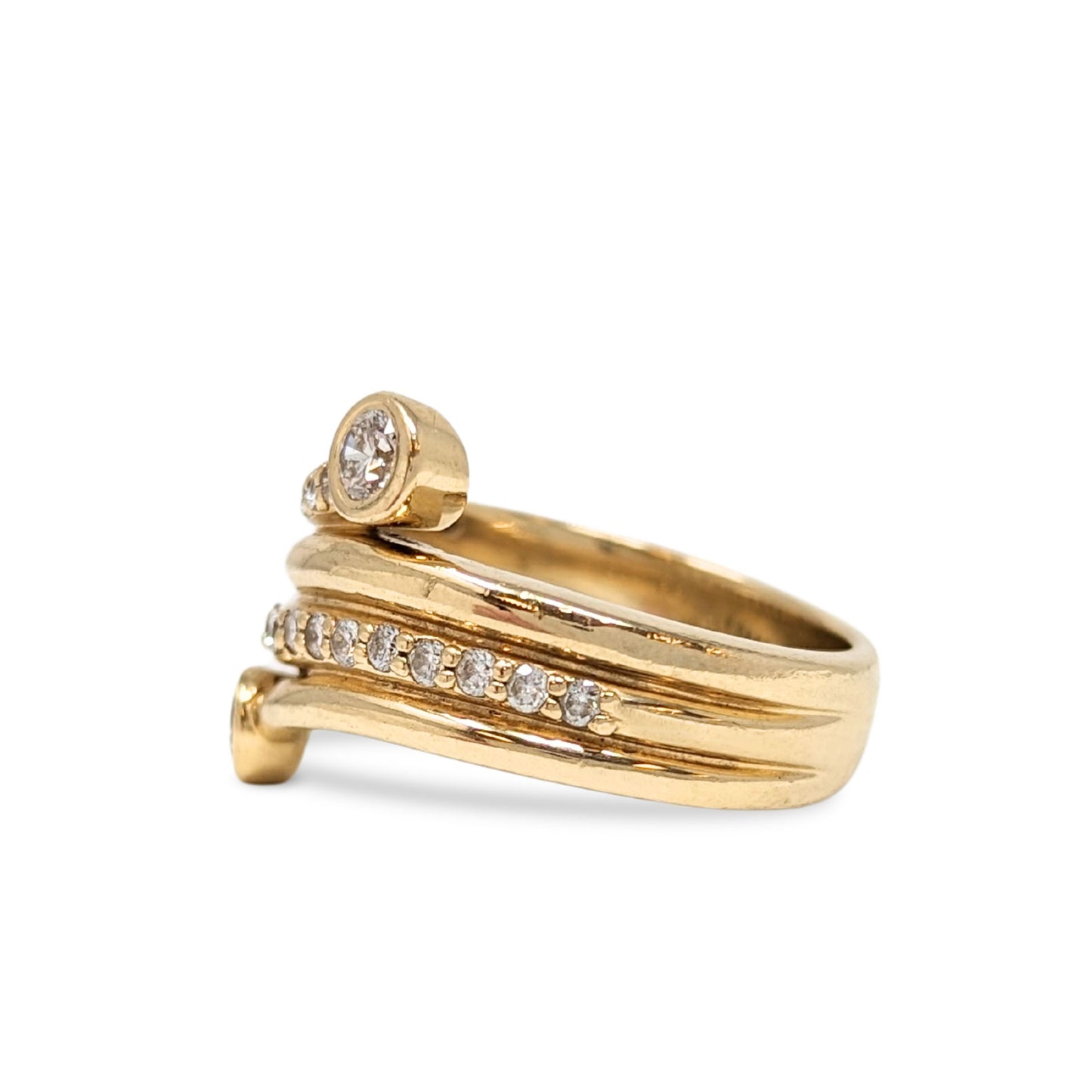 14K Gold 27 Diamond Twist Tail Ring - Size 6.5