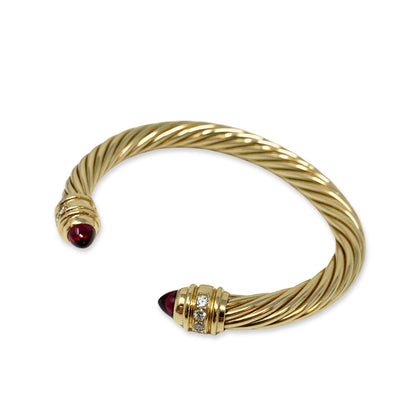 14K Gold Diamond & Amethyst Cable Cuff Bracelet