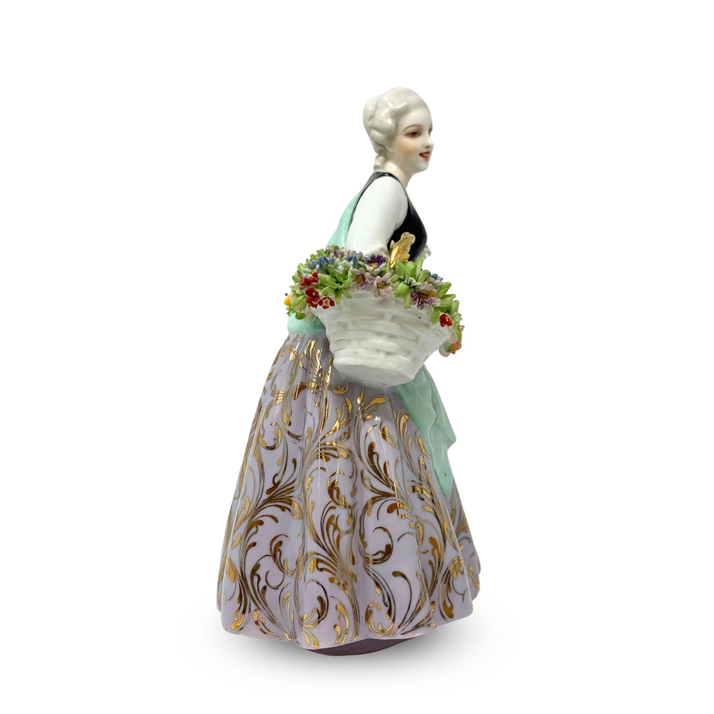 Luigi Fabris Italy Porcelain Lady with Flower Baskets Figurine