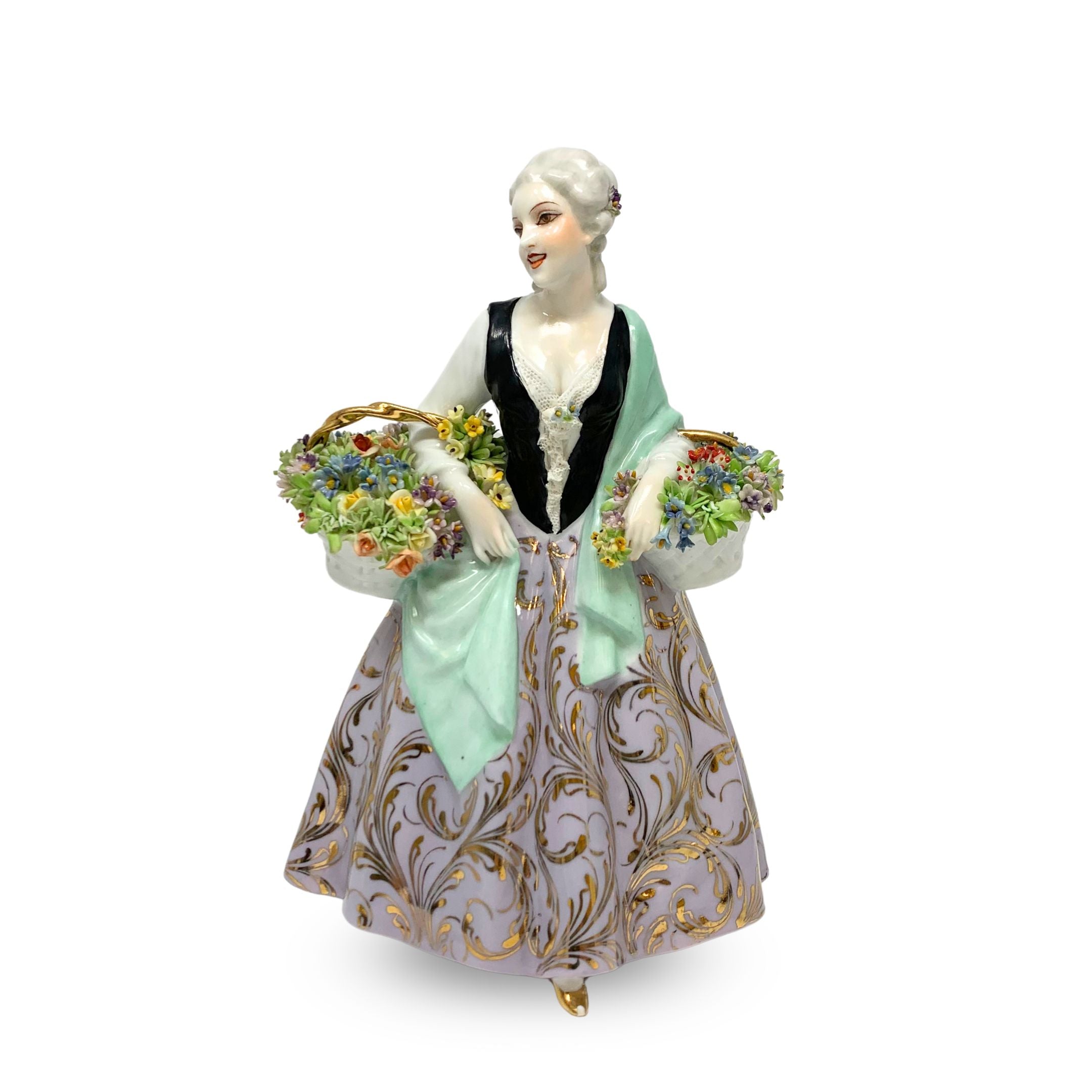 Luigi Fabris Italy Porcelain Lady with Flower Baskets