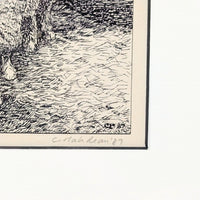 Grazing Sheep Signed Linocut Print on Paper, 1987