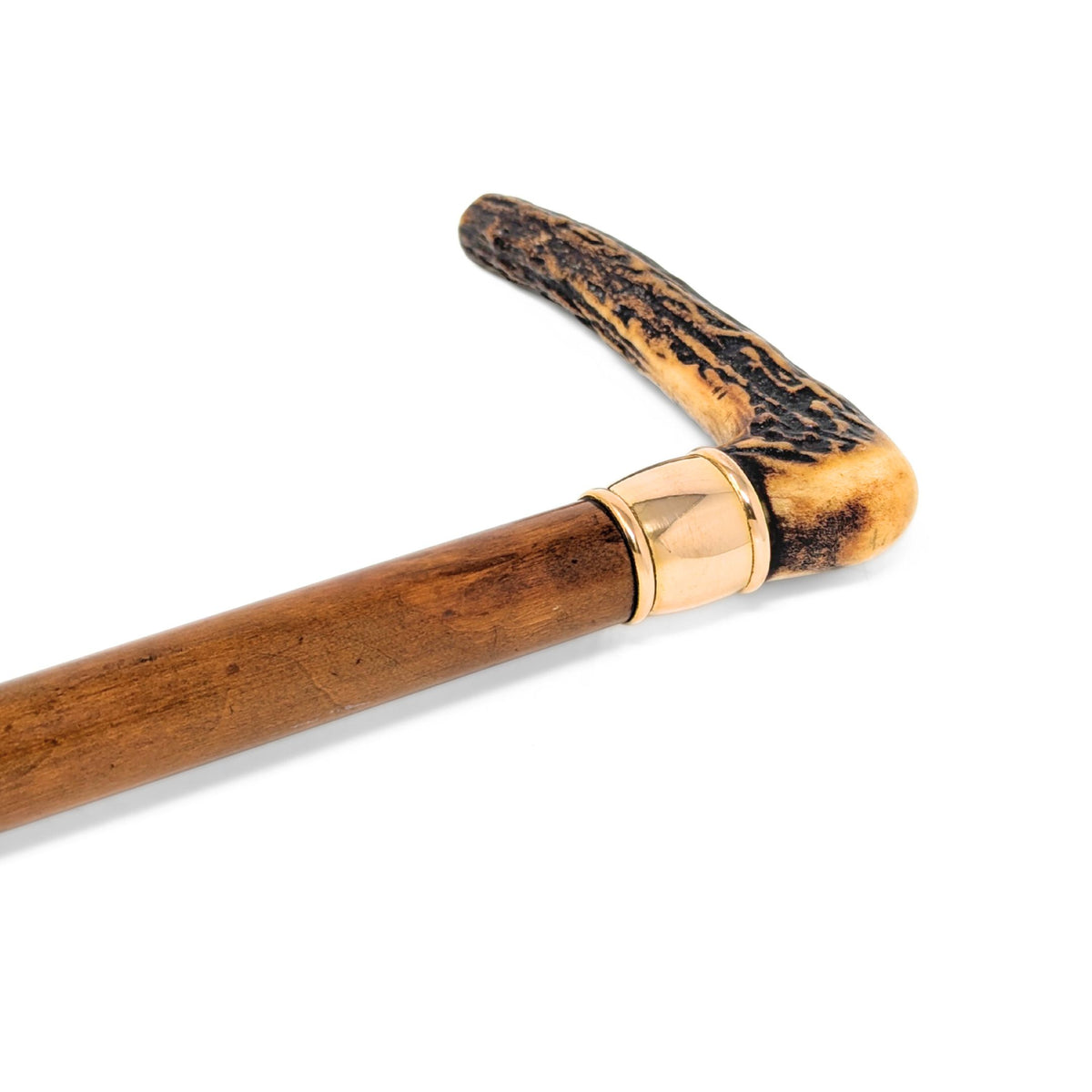 Tiffany & Co. Briarwood, Natural Antler, & 18K Gold 35" Antique Walking Stick