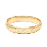 14K Gold Vintage Monogrammed Etched Bangle Bracelet