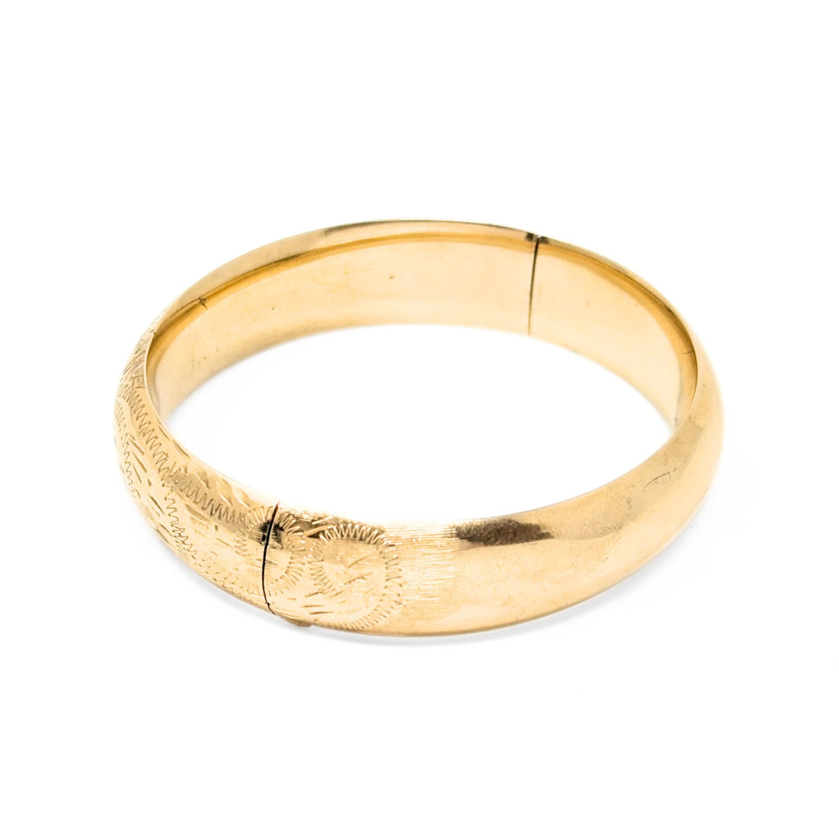 14K Gold Vintage Monogrammed Etched Bangle Bracelet