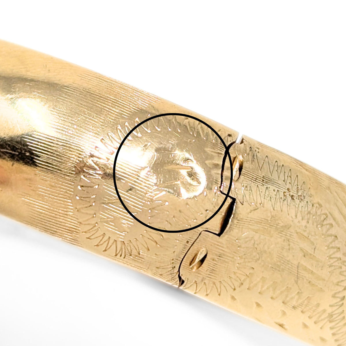 14K Gold Vintage Monogrammed Etched Bangle Bracelet