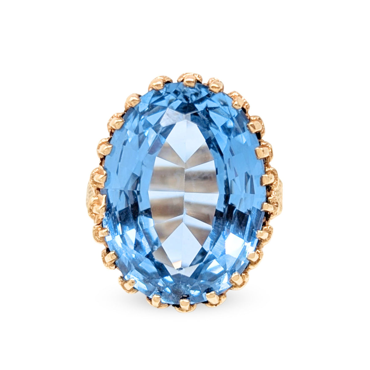 9K Gold 20ct+ Blue Topaz Crown Cocktail Ring - Size 6