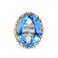 9K Gold 20ct+ Blue Topaz Crown Cocktail Ring - Size 6