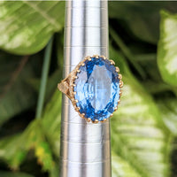 9K Gold 20ct+ Blue Topaz Crown Cocktail Ring - Size 6