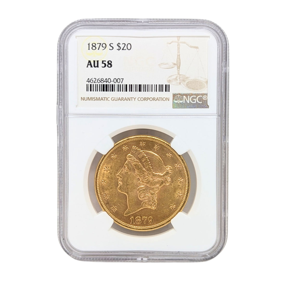1879-S NGC AU58 Gold $20 Liberty Double Eagle