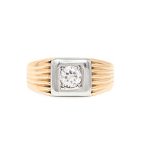 13K/17K Gold Art Deco Style Old Euro Cut Diamond Ring - Size 5.75