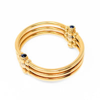 Italian 18K Gold Blue Sapphire Hinged Tri-Bangle Bracelet