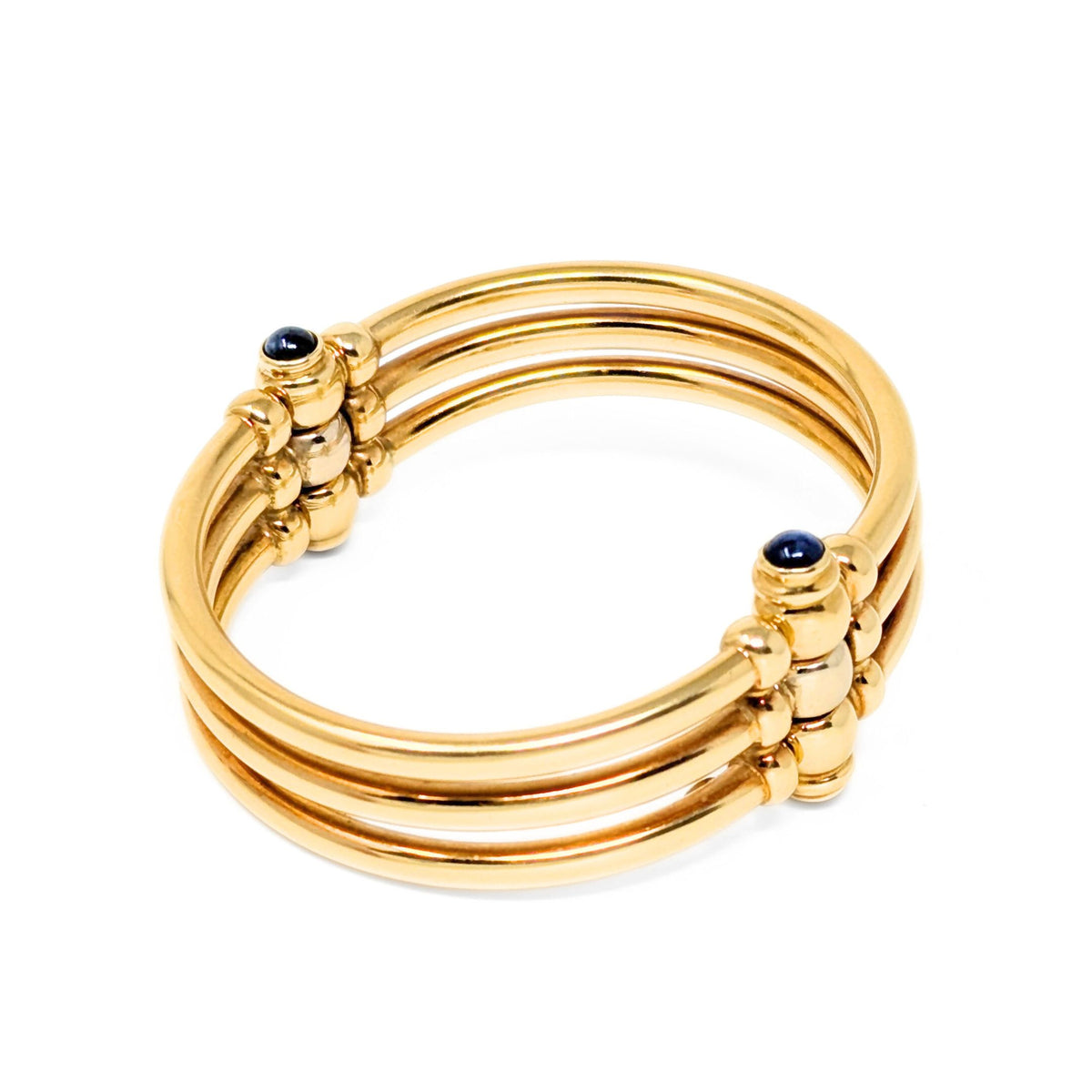 Italian 18K Gold Blue Sapphire Hinged Tri-Bangle Bracelet