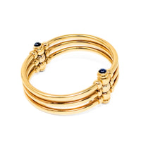 Italian 18K Gold Blue Sapphire Hinged Tri-Bangle Bracelet