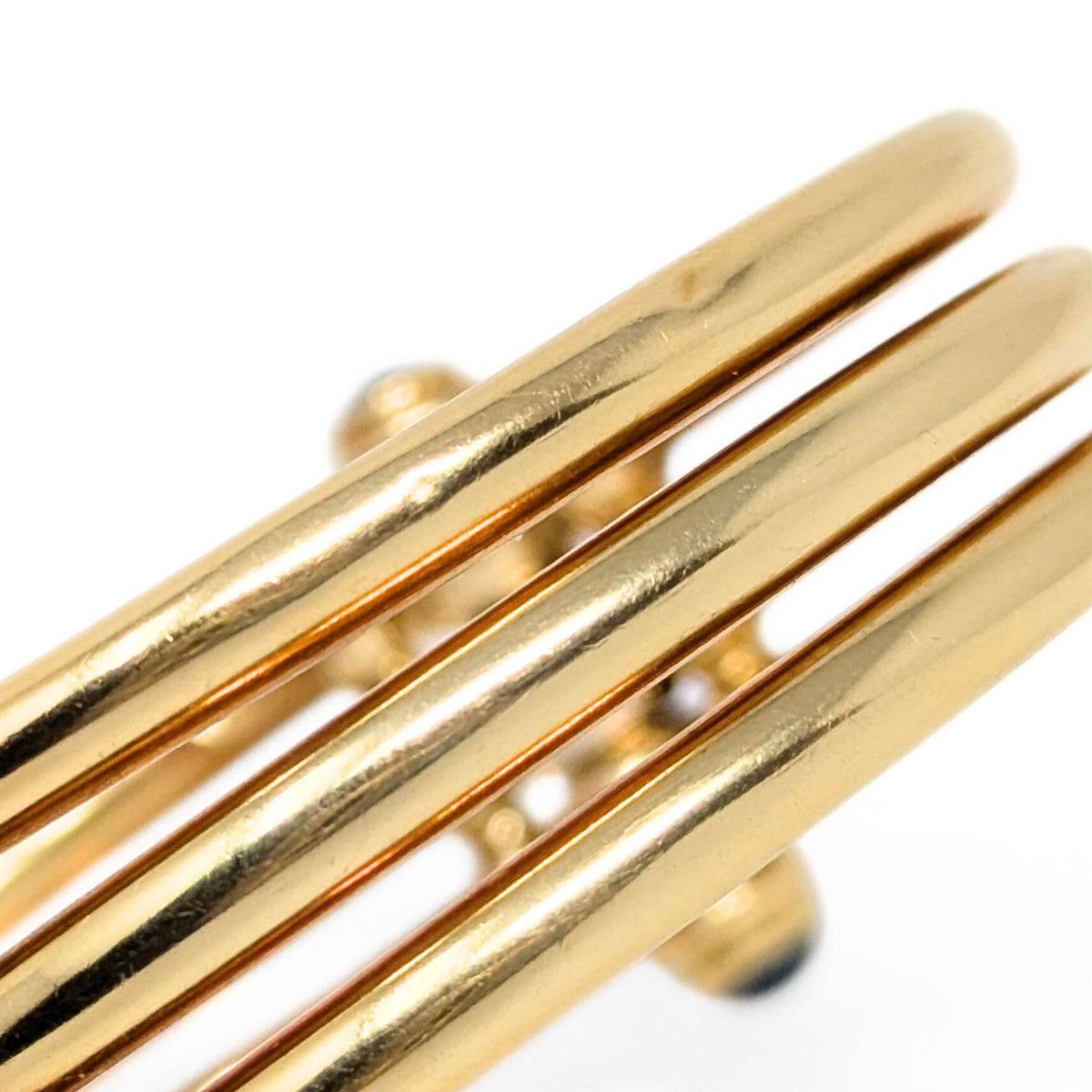 Italian 18K Gold Blue Sapphire Hinged Tri-Bangle Bracelet