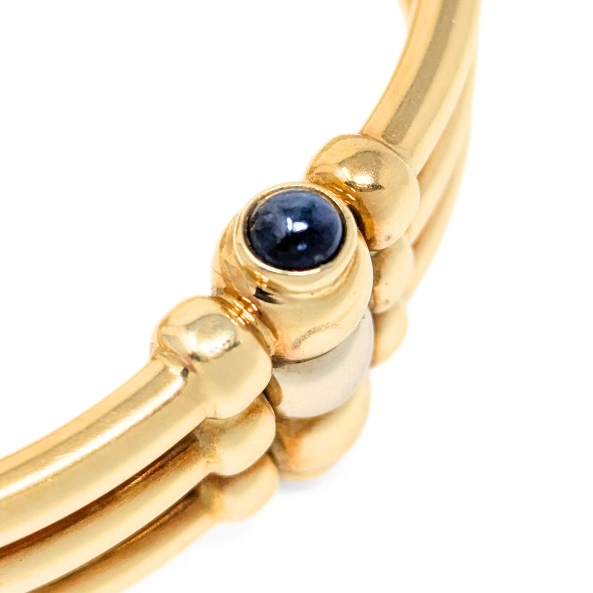 Italian 18K Gold Blue Sapphire Hinged Tri-Bangle Bracelet