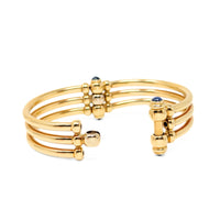Italian 18K Gold Blue Sapphire Hinged Tri-Bangle Bracelet
