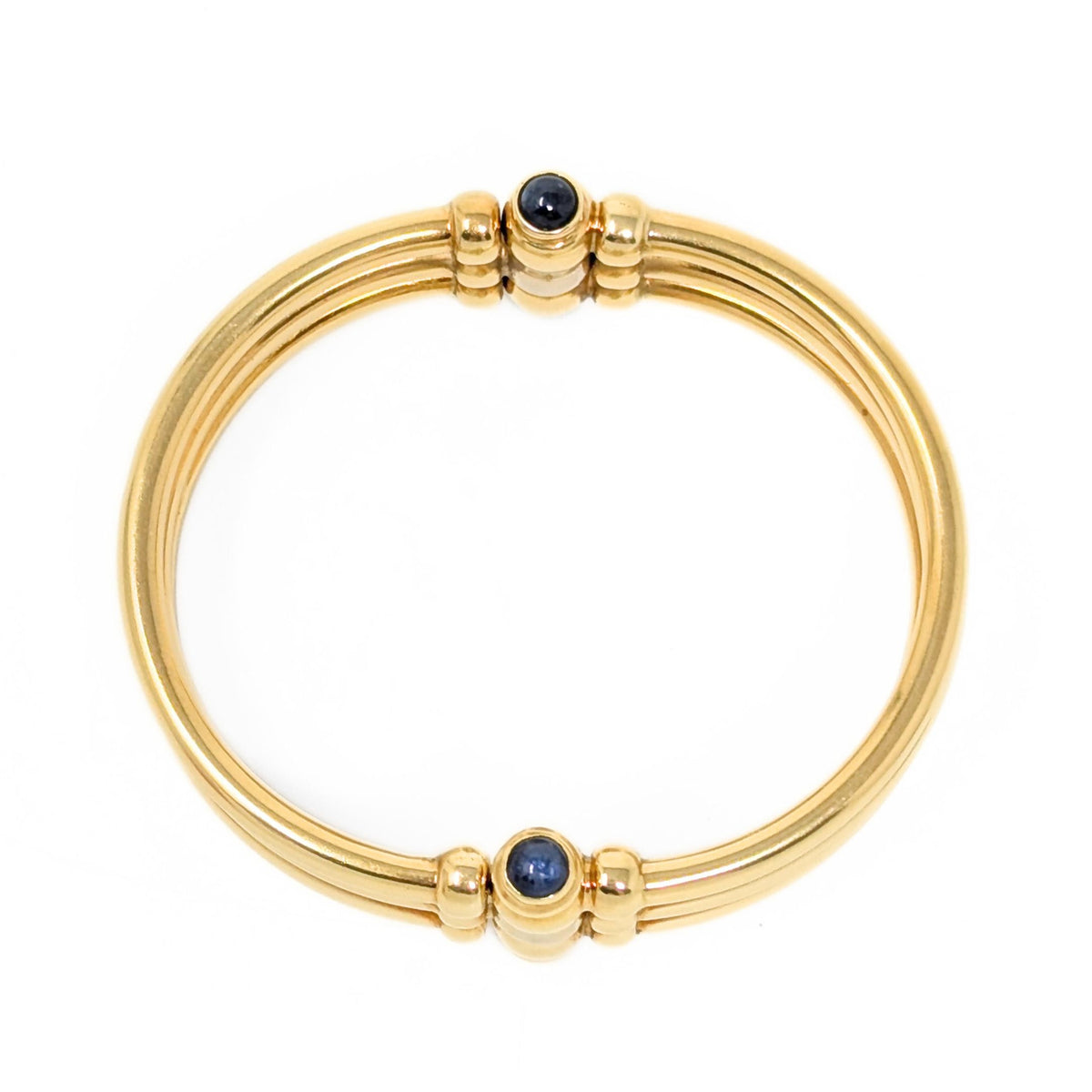 Italian 18K Gold Blue Sapphire Hinged Tri-Bangle Bracelet