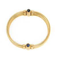Italian 18K Gold Blue Sapphire Hinged Tri-Bangle Bracelet