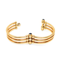 Italian 18K Gold Blue Sapphire Hinged Tri-Bangle Bracelet
