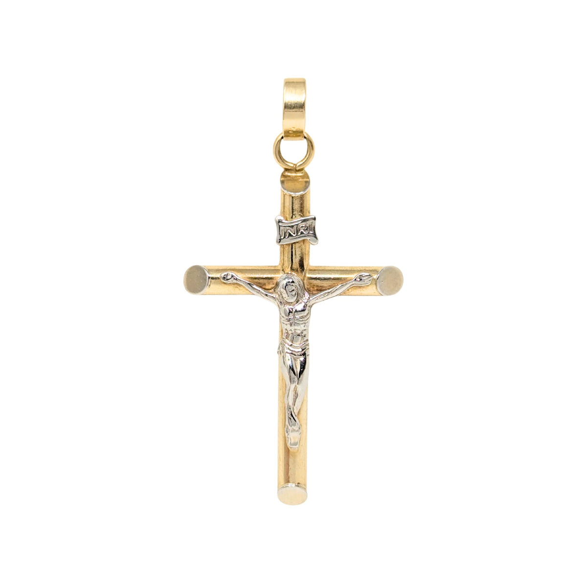 14K Gold Italian 2” INRI Crucifix Pendant