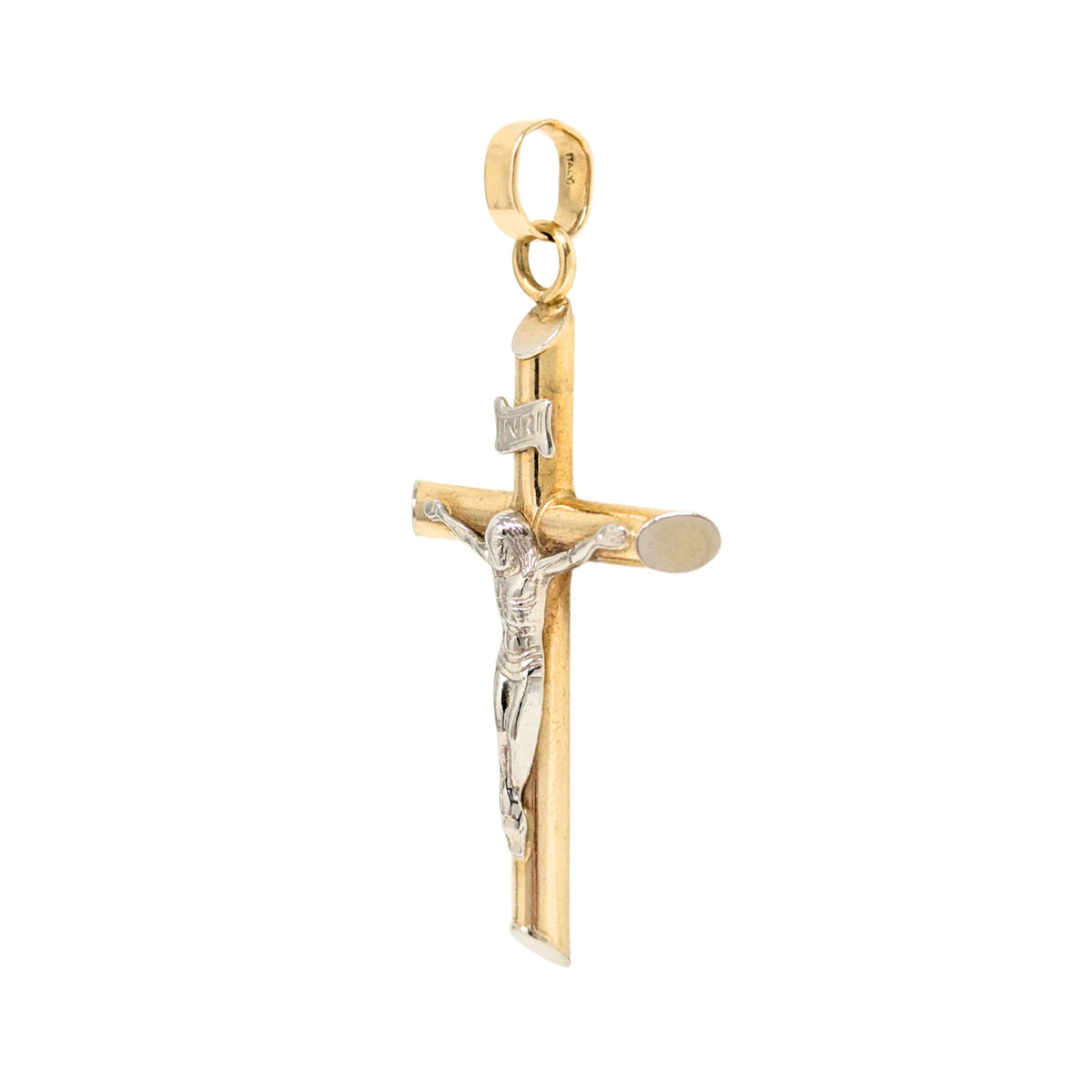 14K Gold Italian 2” INRI Crucifix Pendant