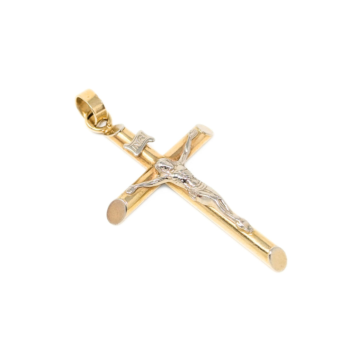14K Gold Italian 2” INRI Crucifix Pendant