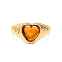 19K Gold Baltic Amber Art Deco Style Heart Ring - Size 10