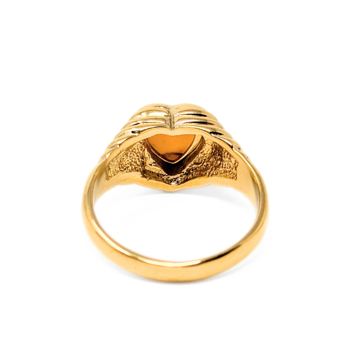 19K Gold Baltic Amber Art Deco Style Heart Ring - Size 10
