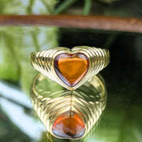 19K Gold Baltic Amber Art Deco Style Heart Ring - Size 10